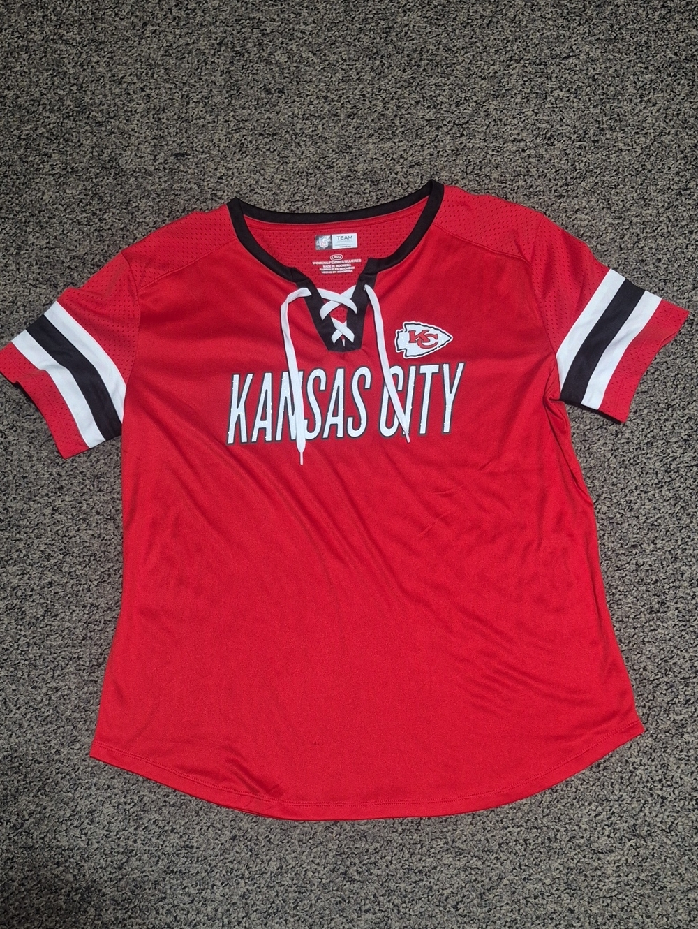 Kansas City Chiefs Red Lace-Up Short Sleeve Jersey with Black & White Accents